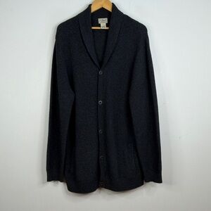 LL Bean Sweater Mens XL Tall Dark Gray Lambswool Shawl Collar Knit Cardigan